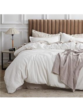 Coconut White Waffle Cotton King Duvet Set